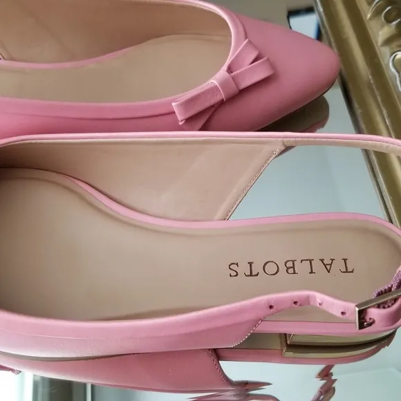 ❗Talbots Jackie Kennedy Style Pink Bow Leather Slingback Flats 6.5❗