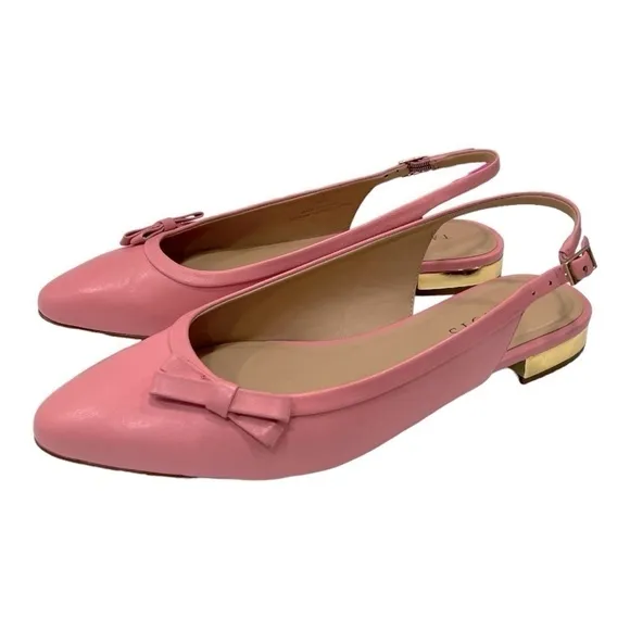 Talbots Leather EDISON SLINGBACK BOW FLATS Preppy Pink SIZE 8