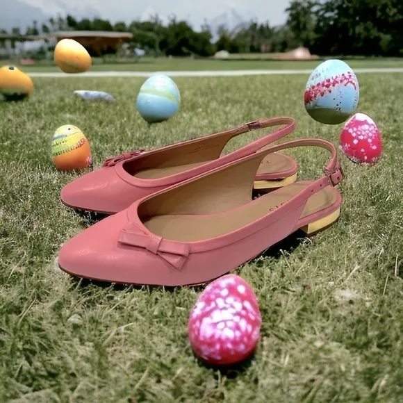 Talbots Leather EDISON SLINGBACK BOW FLATS Preppy Pink SIZE 8