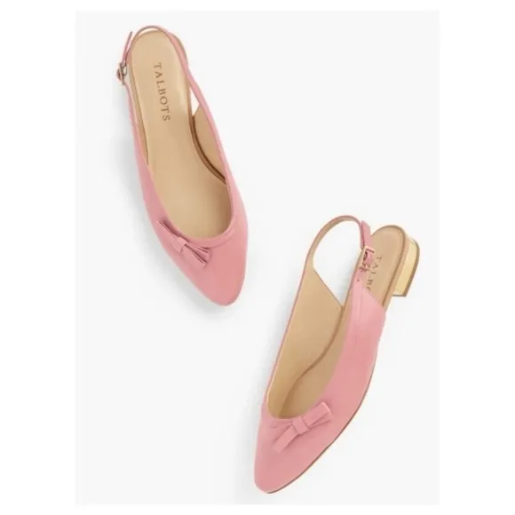 Talbots Leather EDISON SLINGBACK BOW FLATS Preppy Pink SIZE 8
