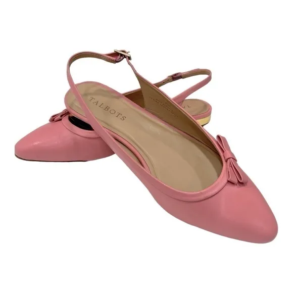 Talbots Leather EDISON SLINGBACK BOW FLATS Preppy Pink SIZE 8