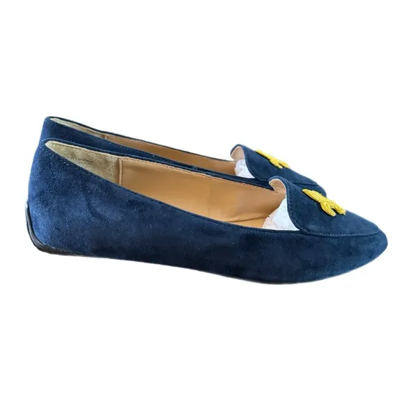 TALBOTS Navy Suede Leather Moccasin Embroidered Loafer Flat Shoes Women’s Sz 7 M