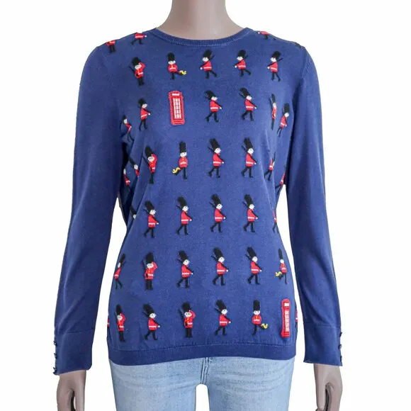 Talbots Preppy Navy Blue Crew Neck London Lightweight Classic Sweater Knitwear