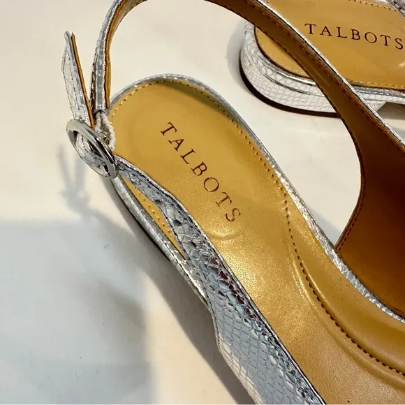 Talbots Silver Leather  Slingback Flats 9.5