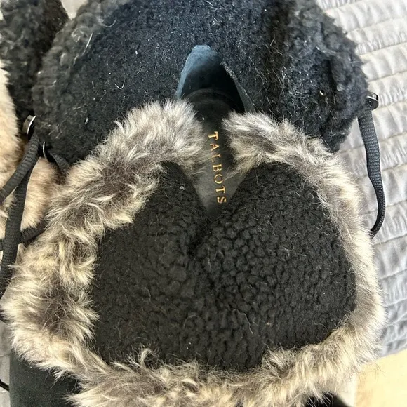 Talbots Tish faux fur and black suede ankle boots SZ 7.5