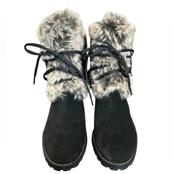 Talbots Tish faux fur and black suede ankle boots SZ 7.5
