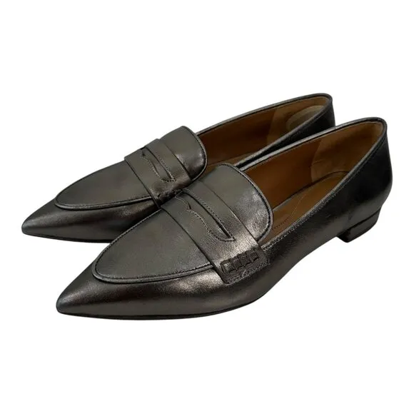 Talbots Womens Metallic Gray Pointed Toe Genuine Leather Loafers Size 8.5M