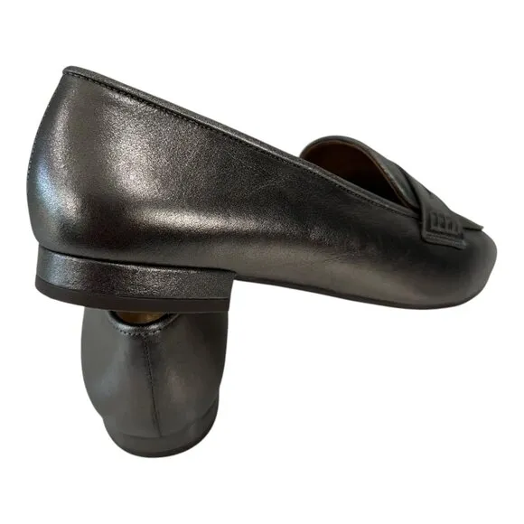 Talbots Womens Metallic Gray Pointed Toe Genuine Leather Loafers Size 8.5M