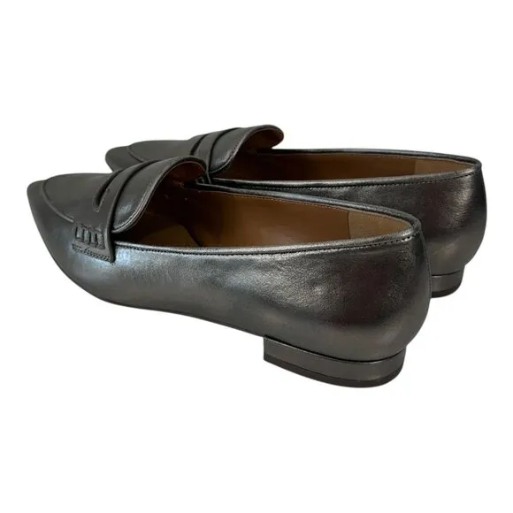 Talbots Womens Metallic Gray Pointed Toe Genuine Leather Loafers Size 8.5M