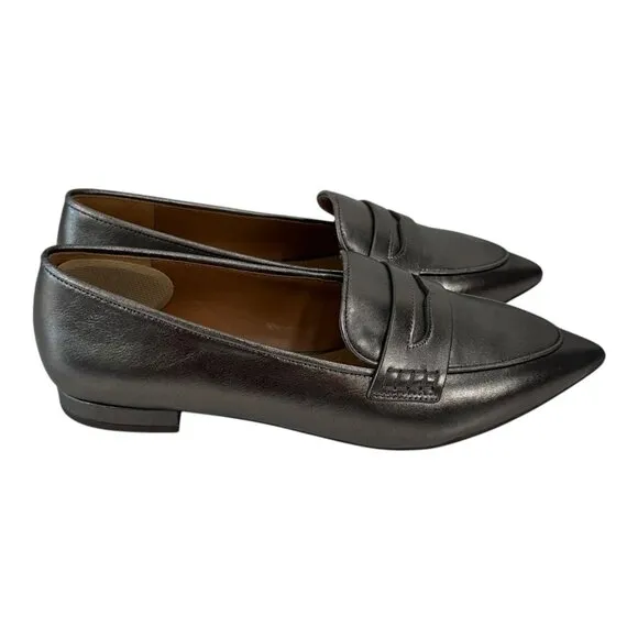 Talbots Womens Metallic Gray Pointed Toe Genuine Leather Loafers Size 8.5M