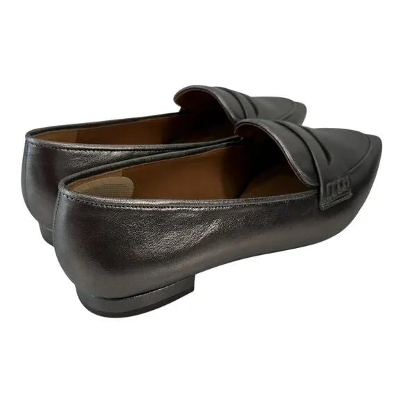 Talbots Womens Metallic Gray Pointed Toe Genuine Leather Loafers Size 8.5M