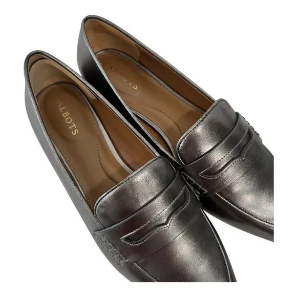Talbots Womens Metallic Gray Pointed Toe Genuine Leather Loafers Size 8.5M