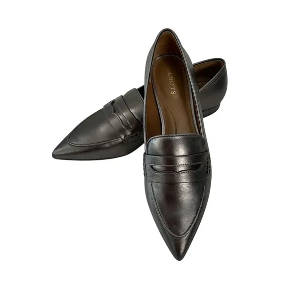 Talbots Womens Metallic Gray Pointed Toe Genuine Leather Loafers Size 8.5M