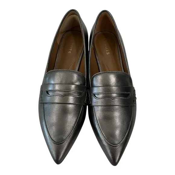 Talbots Womens Metallic Gray Pointed Toe Genuine Leather Loafers Size 8.5M