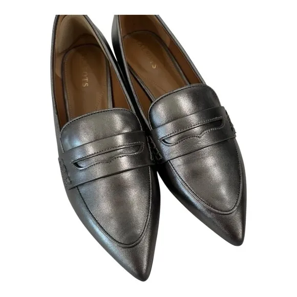 Talbots Womens Metallic Gray Pointed Toe Genuine Leather Loafers Size 8.5M