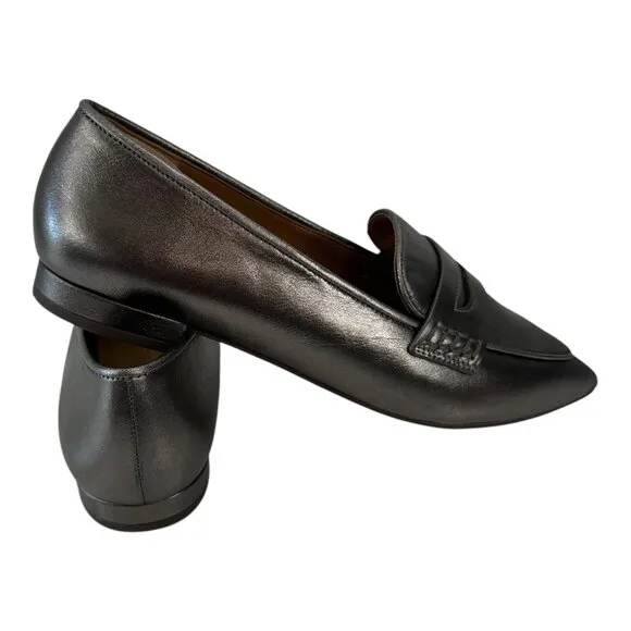 Talbots Womens Metallic Gray Pointed Toe Genuine Leather Loafers Size 8.5M
