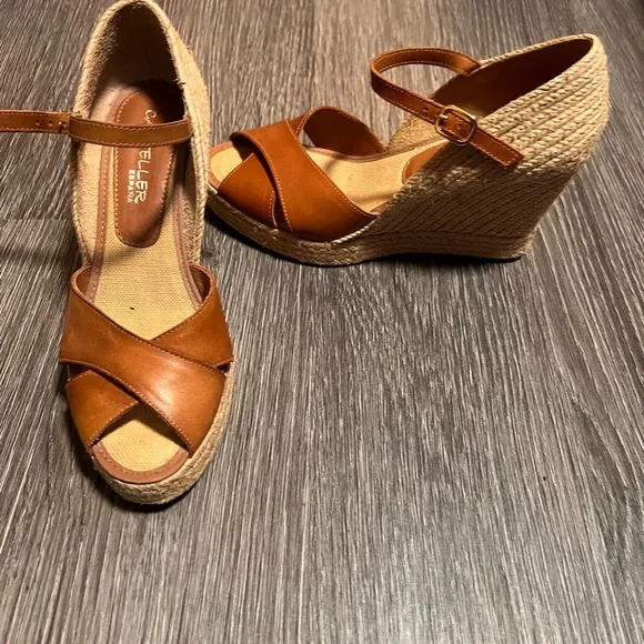 Tan Espadrille Wedge with Crossed Straps