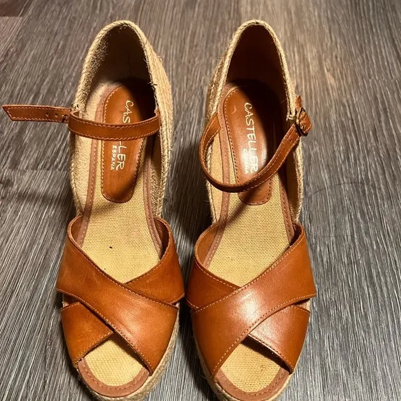 Tan Espadrille Wedge with Crossed Straps