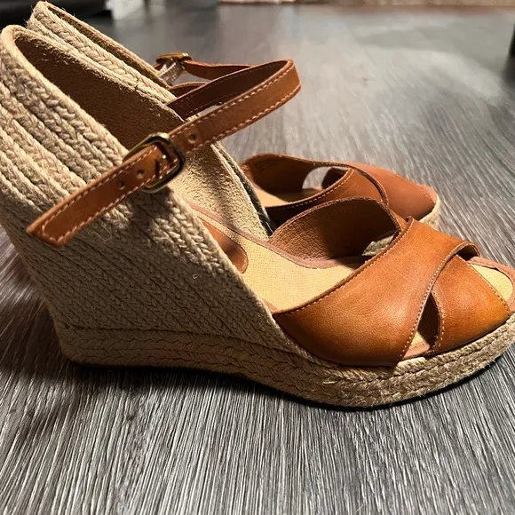 Tan Espadrille Wedge with Crossed Straps