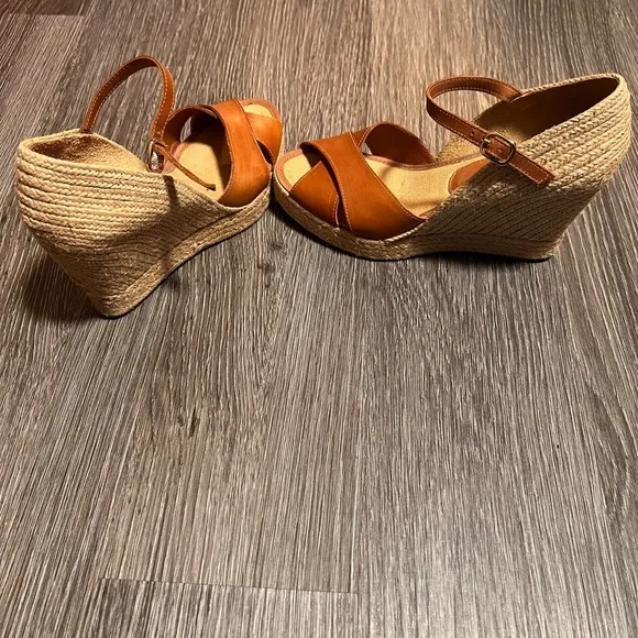 Tan Espadrille Wedge with Crossed Straps