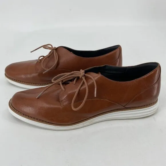 Tan Lace Up Almond Toe Dress Loafers | Men's Size 9