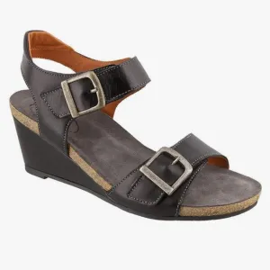 Taos Buckle Up Black Leather Wedges Sandals Women's Size 39EU 8-8.5 US