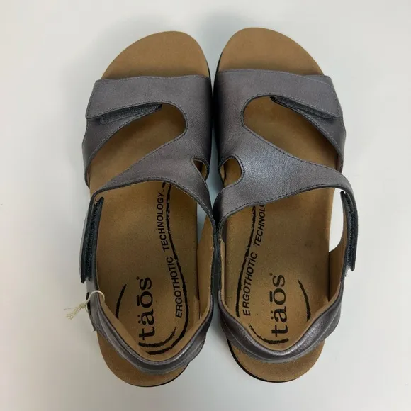 Taos Serene Womens Sandals Pewter Adjustable Leather Comfort Support Size 11 NEW