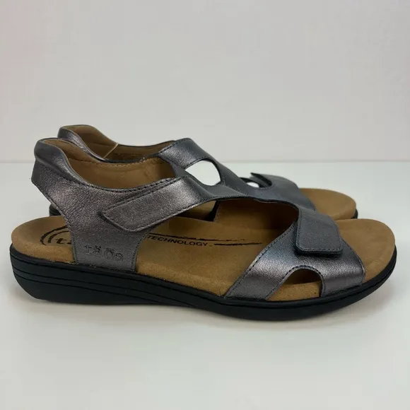 Taos Serene Womens Sandals Pewter Adjustable Leather Comfort Support Size 11 NEW