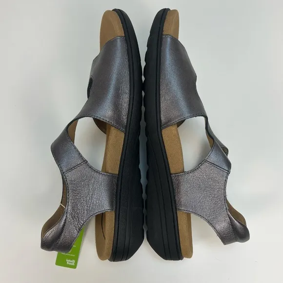 Taos Serene Womens Sandals Pewter Adjustable Leather Comfort Support Size 11 NEW