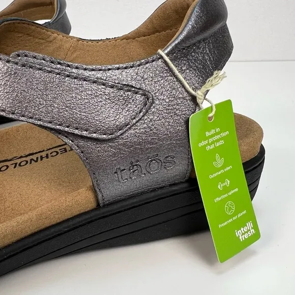 Taos Serene Womens Sandals Pewter Adjustable Leather Comfort Support Size 11 NEW