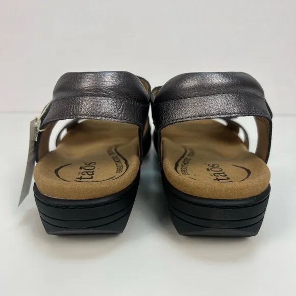 Taos Serene Womens Sandals Pewter Adjustable Leather Comfort Support Size 11 NEW