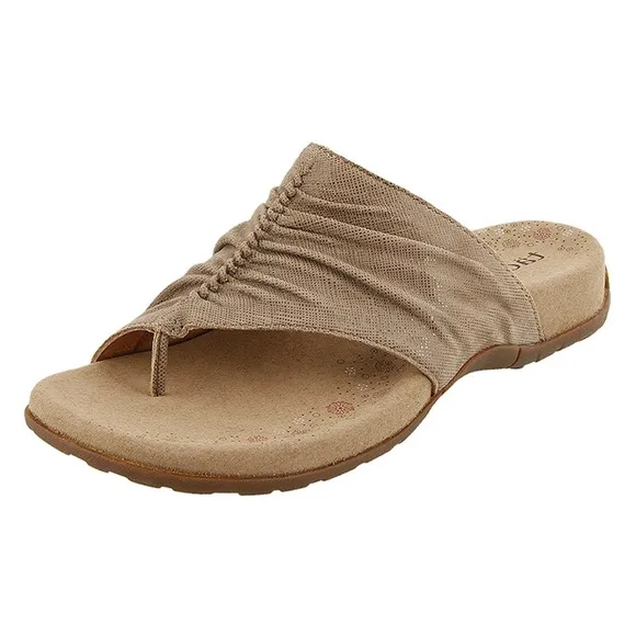 TAOS Women’s Gift 2 Leather Slide Sandals Arch Support in Beige Size 6 NWT