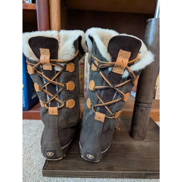 Technica Women’s 7 Brown Leather Sherpa Lined Mid Calf Snow Boots Laced