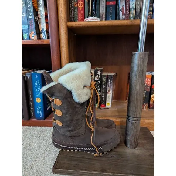 Technica Women’s 7 Brown Leather Sherpa Lined Mid Calf Snow Boots Laced