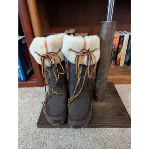 Technica Women’s 7 Brown Leather Sherpa Lined Mid Calf Snow Boots Laced
