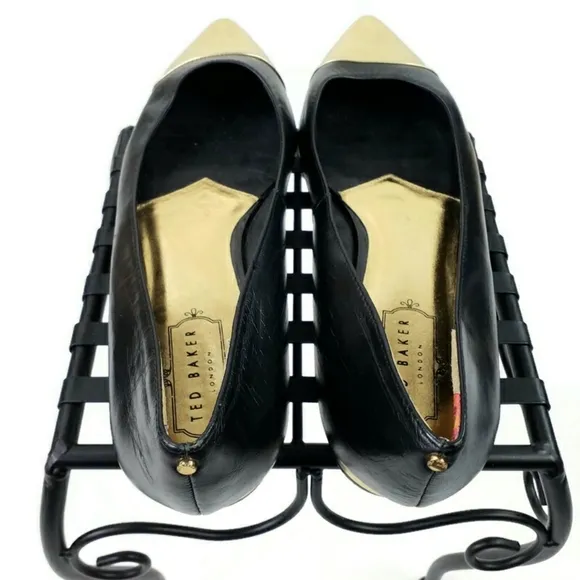 Ted Baker London Seliq Flat Court Shoe Black Gold Metallic Flats Womens 9.5