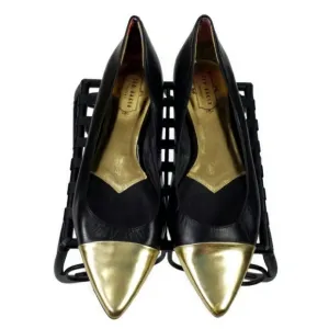Ted Baker London Seliq Flat Court Shoe Black Gold Metallic Flats Womens 9.5