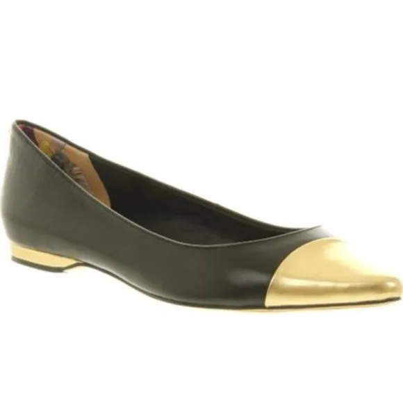 Ted Baker London Seliq Flat Court Shoe Black Gold Metallic Flats Womens 9.5