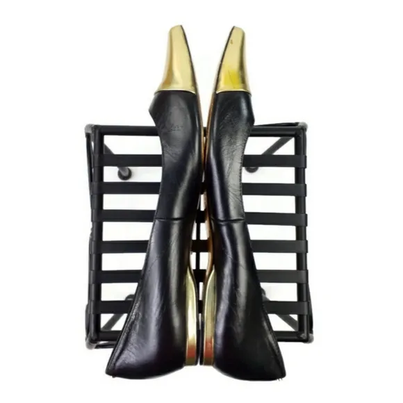 Ted Baker London Seliq Flat Court Shoe Black Gold Metallic Flats Womens 9.5