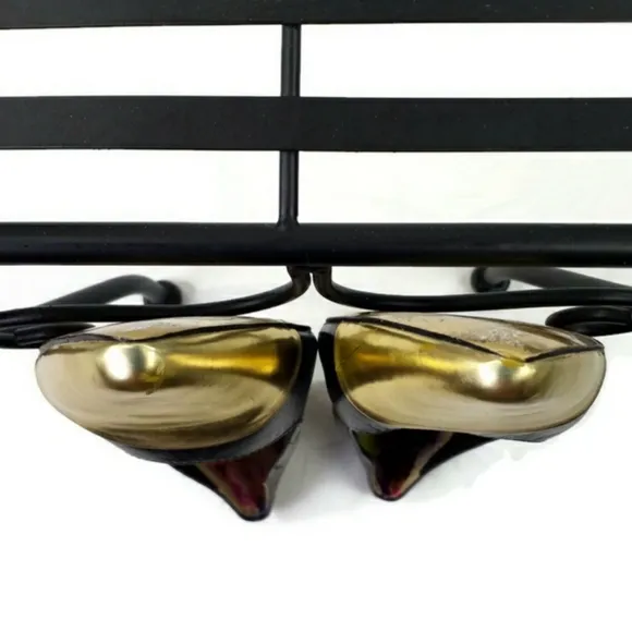 Ted Baker London Seliq Flat Court Shoe Black Gold Metallic Flats Womens 9.5