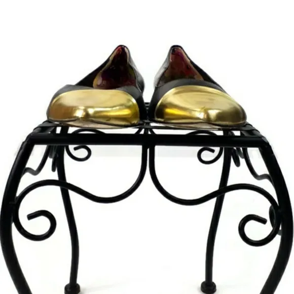 Ted Baker London Seliq Flat Court Shoe Black Gold Metallic Flats Womens 9.5