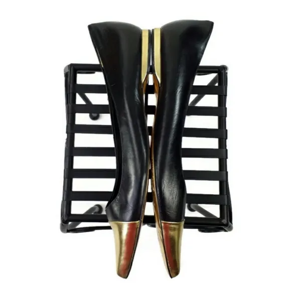 Ted Baker London Seliq Flat Court Shoe Black Gold Metallic Flats Womens 9.5
