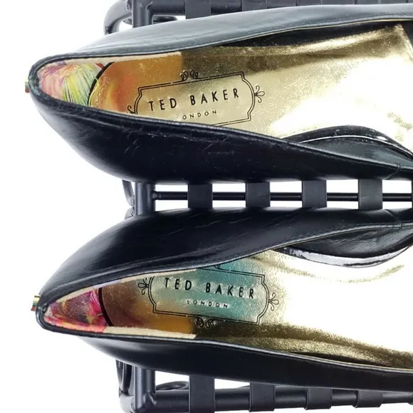 Ted Baker London Seliq Flat Court Shoe Black Gold Metallic Flats Womens 9.5