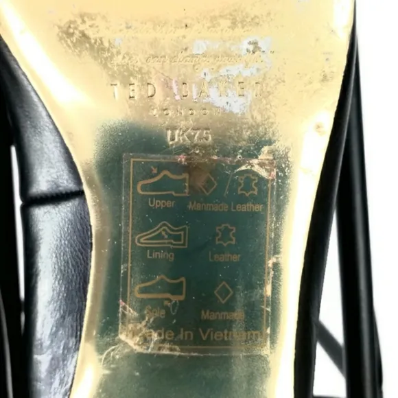Ted Baker London Seliq Flat Court Shoe Black Gold Metallic Flats Womens 9.5