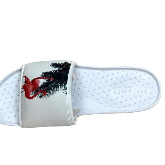 Ted Baker Sauldi 2 Slides Sandals Arch Support Flamingo Print White Men Sz US 13