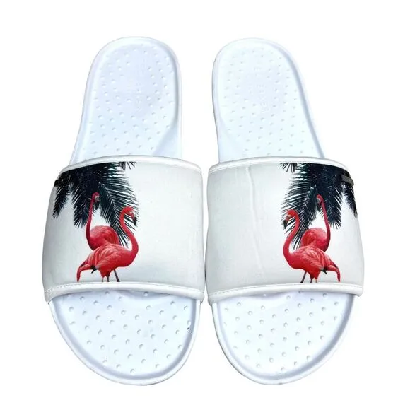 Ted Baker Sauldi 2 Slides Sandals Arch Support Flamingo Print White Men Sz US 13