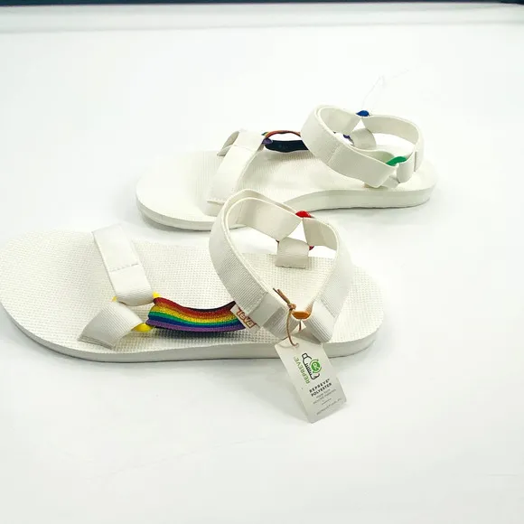 Teva Original Universal Pride White Rainbow Sandals Size 13