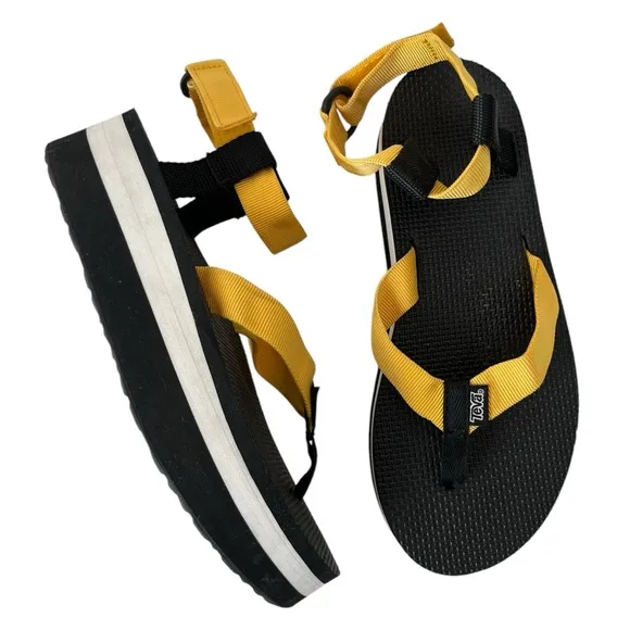 Teva Platform sandals black yellow ankle strap 9