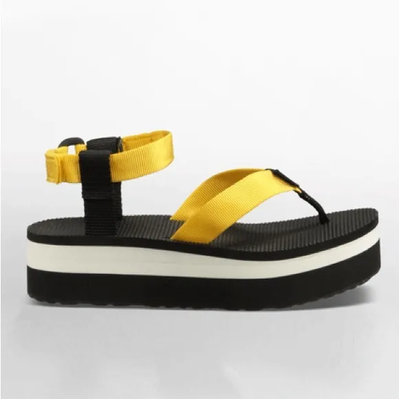 Teva Platform sandals black yellow ankle strap 9