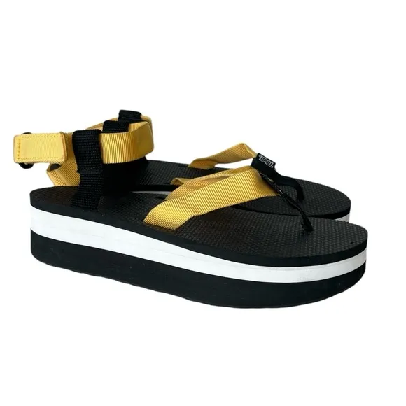 Teva Platform sandals black yellow ankle strap 9